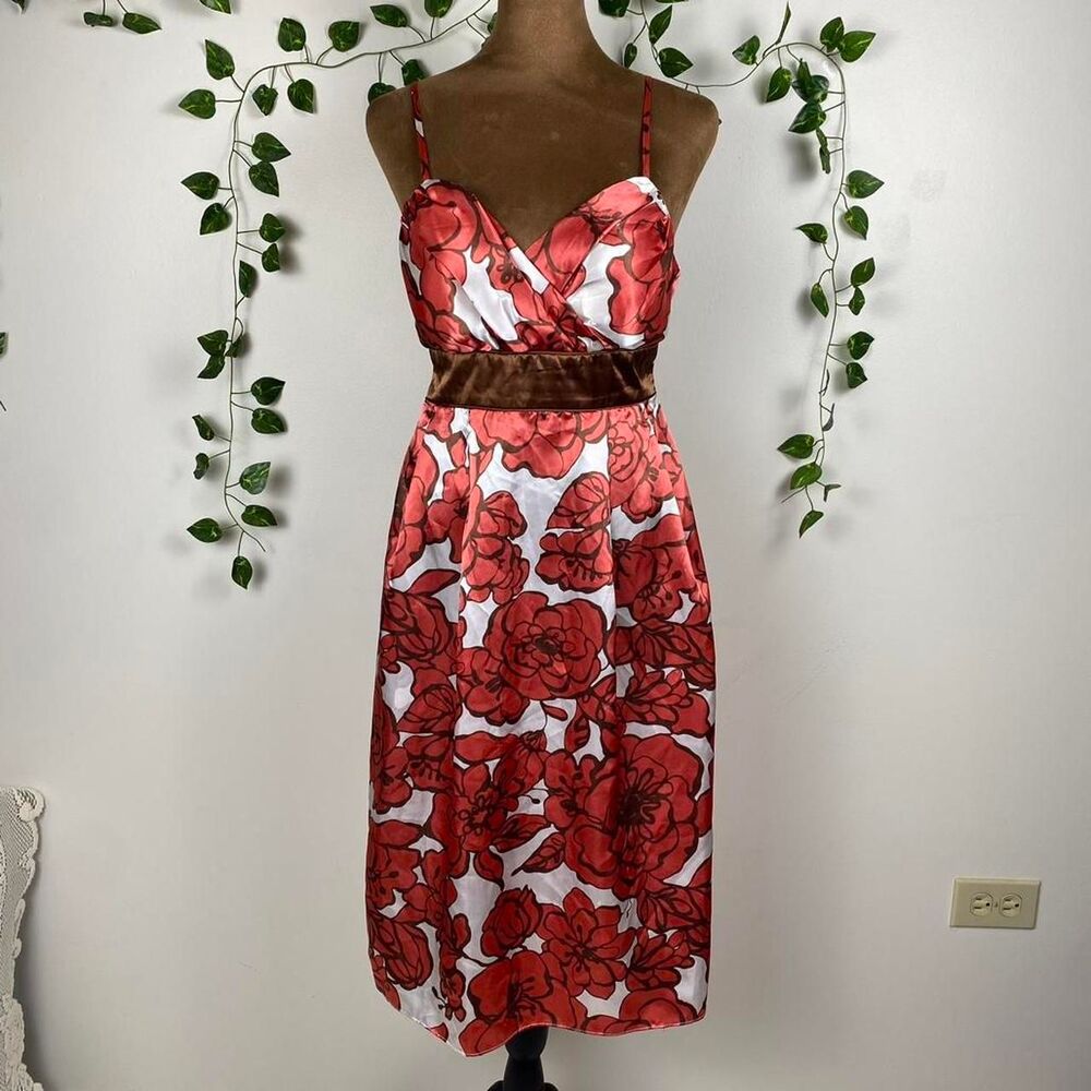 Y2K Alyn Paige Floral Midi Dress Brown & pink 90s party dress nostalgia